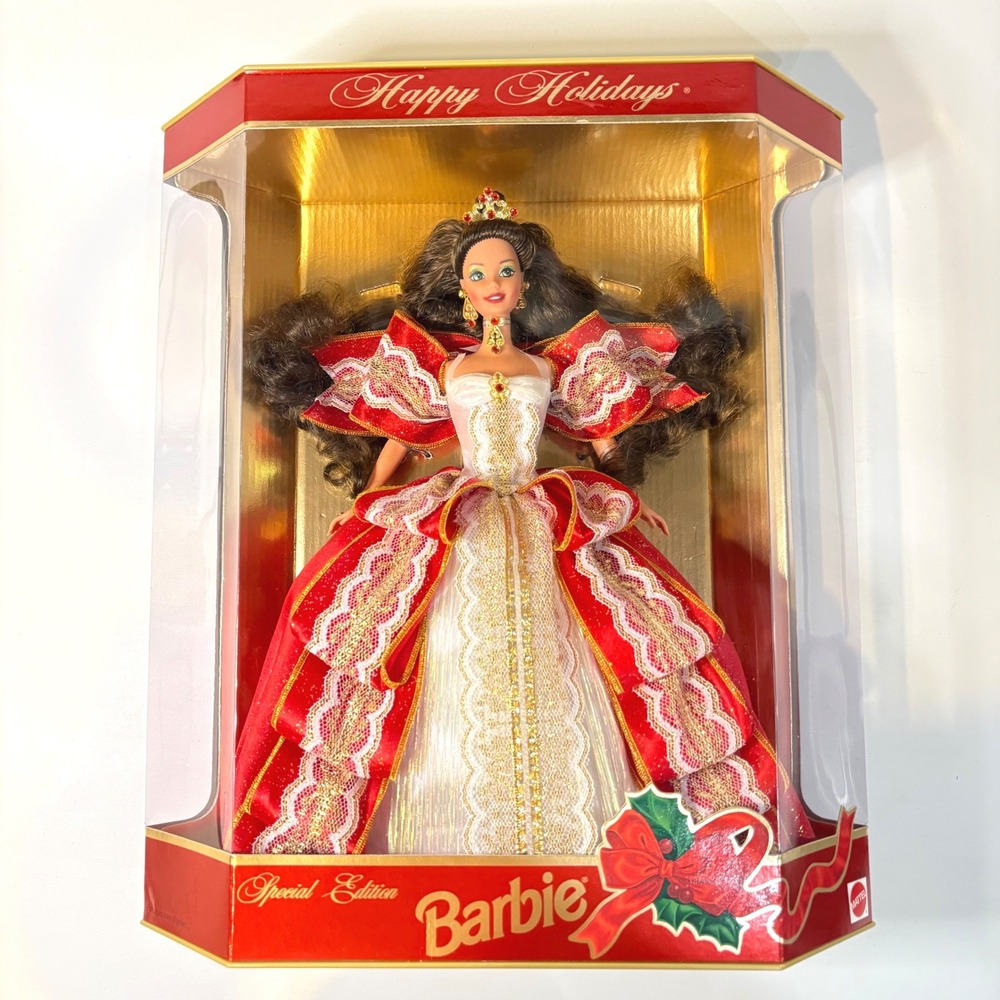 Mattel 1996 Happy Holidays Barbie Brunette Green Eye Misprint Rare